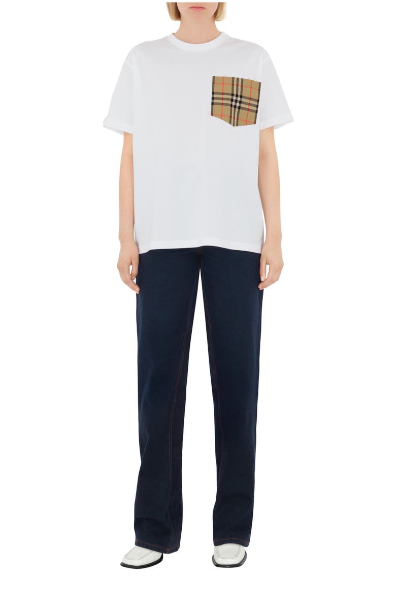 Burberry Check Pocket Cotton T-shirt, Main, color, White