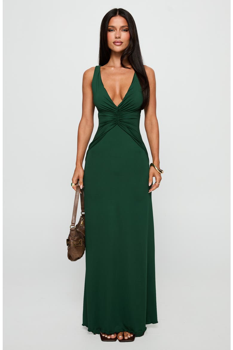 Frederica Plunge Neck Maxi Dress, Alternate, color, FOREST GREEN