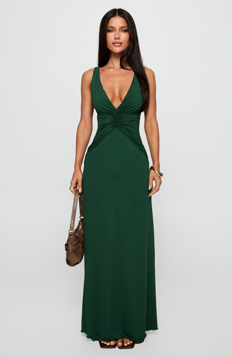 Princess Polly Frederica Plunge Neck Maxi Dress, Alternate, color, Forest Green