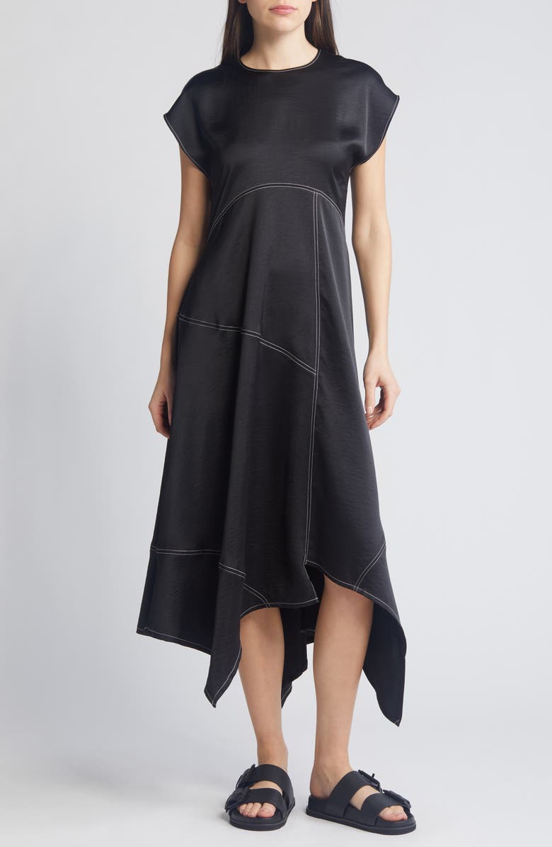 AllSaints Agnes Cap Sleeve Handkerchief Hem Dress, Main, color, Black