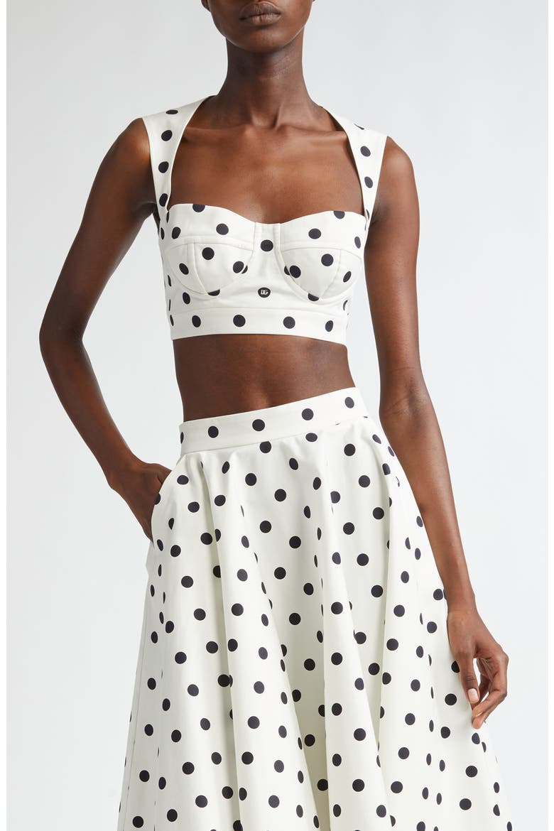 Polka Dot Back Cutout Crop Bustier Top, Main, color, HWZRN POIS MED 1.5 F.BIANC