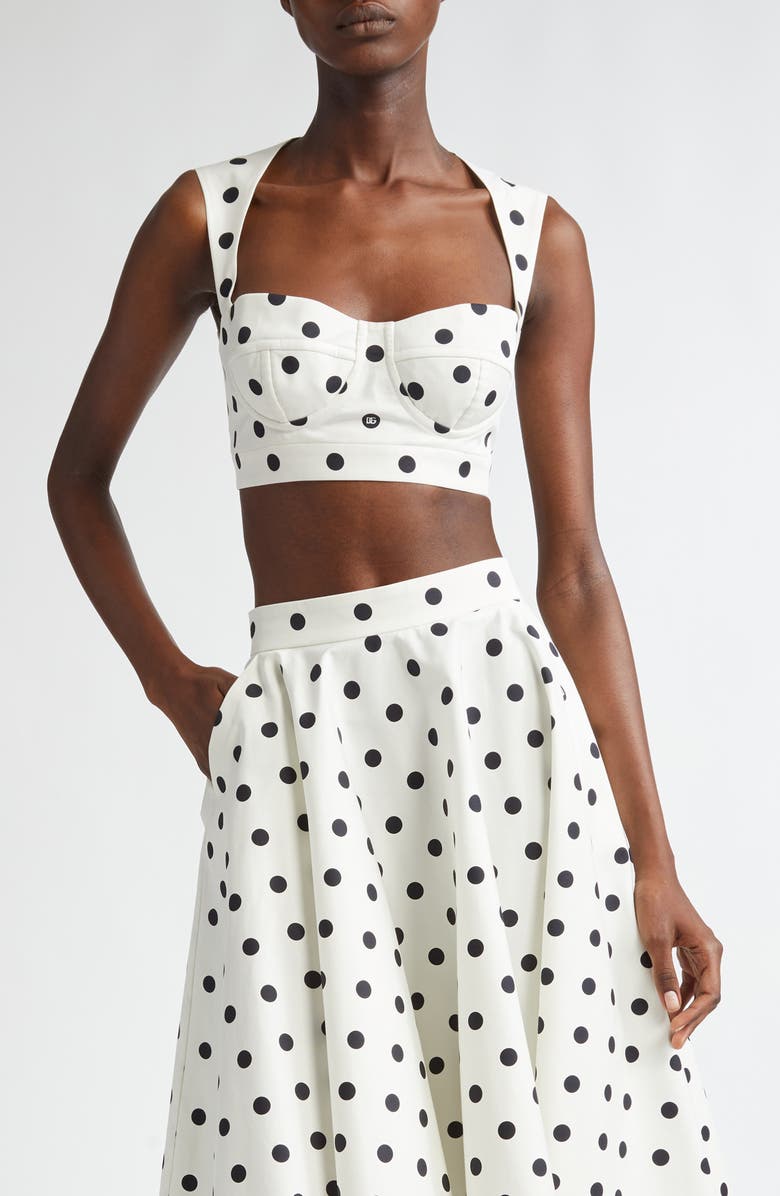 Dolce&Gabbana Polka Dot Back Cutout Crop Bustier Top, Main, color, Hwzrn Pois Med 1.5 F.bianc