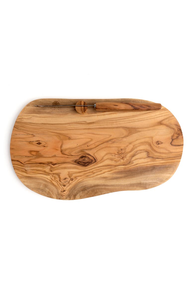Berard Olive Wood Cheese Board & Knife Set, 13-Inch x 7-Inch, Alternate, color, Brown