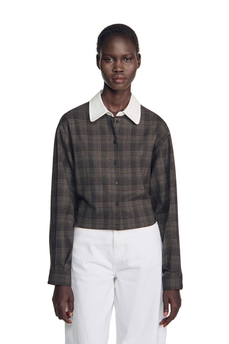 Check shirt with contrast collar, Alternate, color, Dark grey