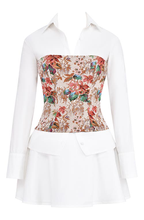 Mistress Rocks Jacquard Tapestry Corset Long Sleeve Shirtdress In Multi Colour