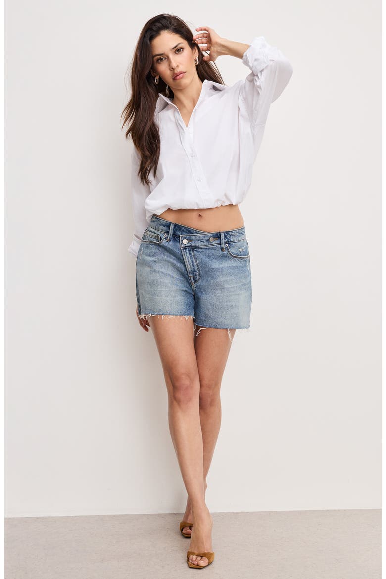 Bubble Hem Crop Poplin Button-Up Shirt, Alternate, color, WHITE001