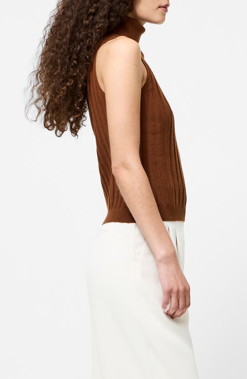 French Connection Rib Turtleneck Sleeveless Sweater In Brown