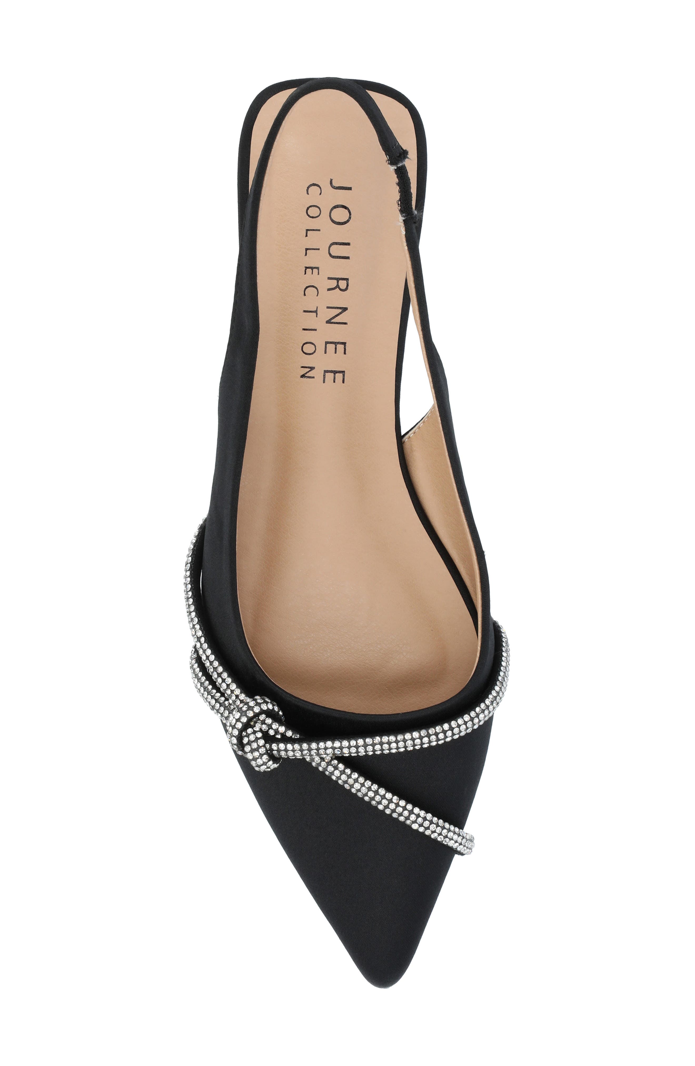 Journee Collection Rebbel Pavé Crystal Knot Slingback Flat, Alternate, color, Black