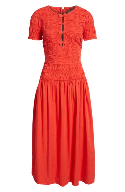 DAMSON MADDER DAMSON MADDER SMOCKED DROP WAIST STRETCH ORGANIC COTTON MIDI DRESS