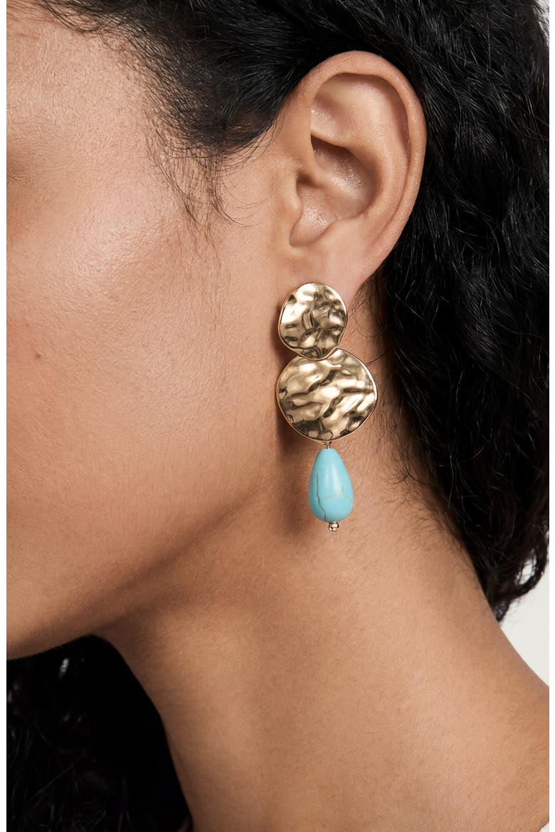 Hammered Stone Drop Earrings, Alternate, color, TURQUOISE