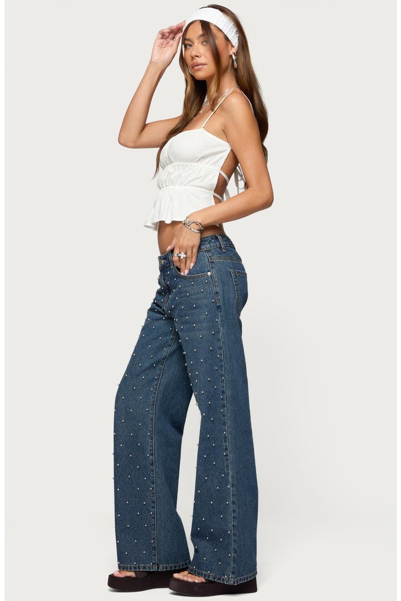 Esmay Low Rise Stud Wide Leg Jeans, Alternate, color, BLUE-WASHED