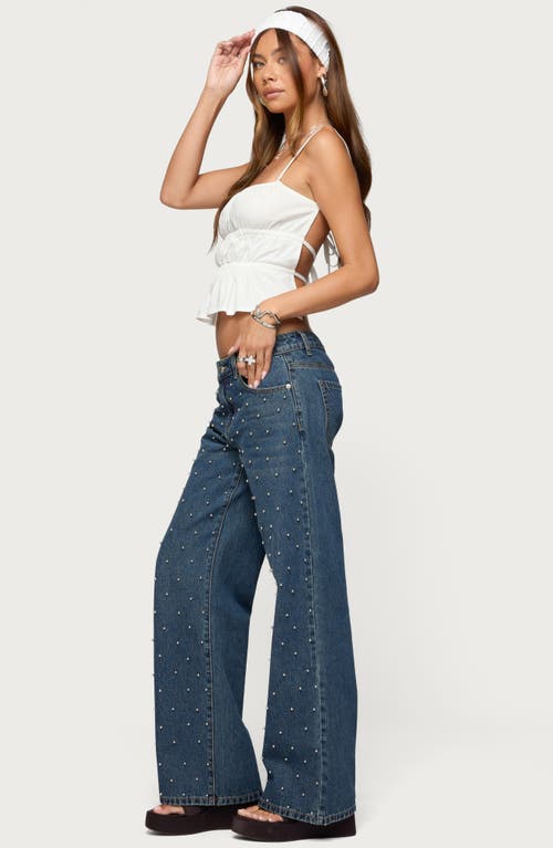Edikted Esmay Low Rise Stud Wide Leg Jeans In Blue