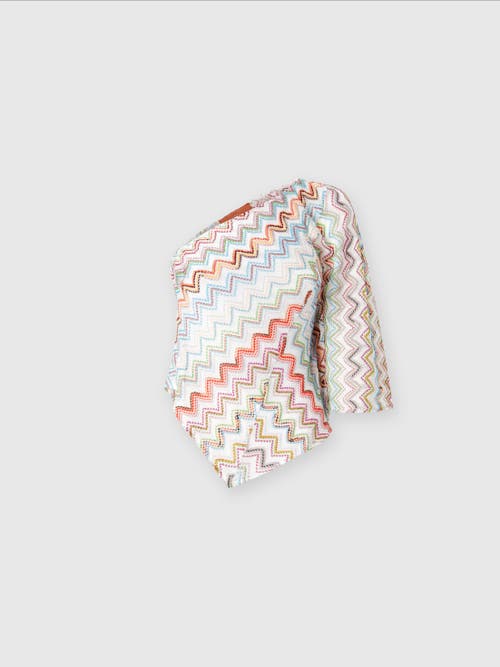 Shop Missoni One-shoulder Top With 3d Lamé Zig Zag And Wide Sleeves In Multicoloured