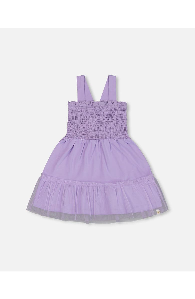 Deux par Deux Girl's Smocked Organic Cotton Dress With Mesh Frill Lilac, Main, color,
