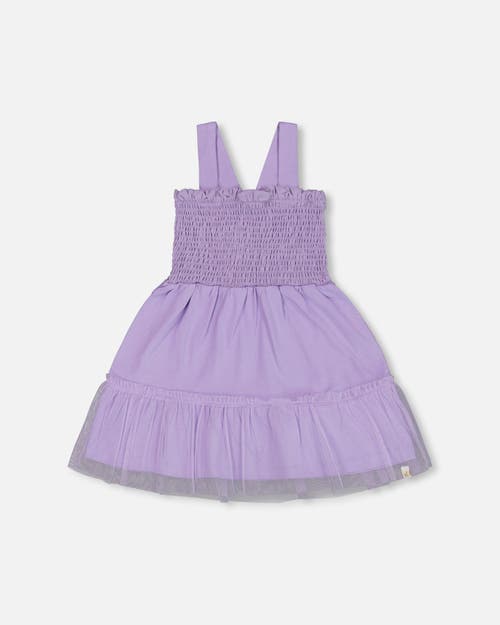 Deux Par Deux Girls' Smocked Organic Cotton Dress With Mesh Frill - Big Kid In Lilac
