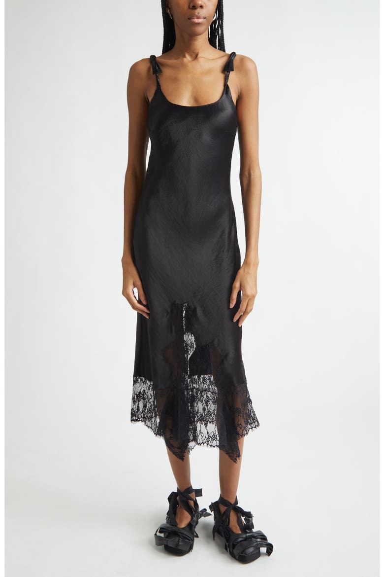 Cypress Painted Daisy Lace Trim Slipdress, Main, color, BLACK
