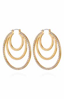 True Religion Crystal Triple Layer Hoop Earrings