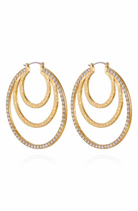 True Religion Crystal Triple Layer Hoop Earrings