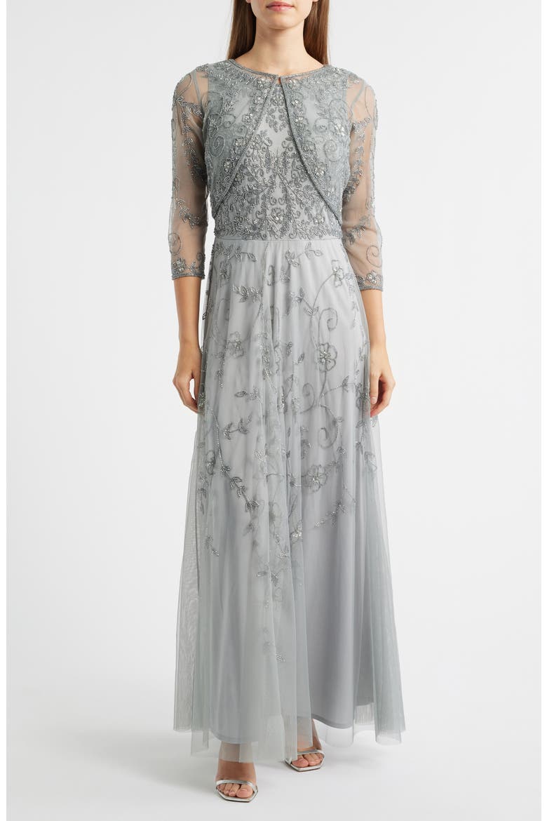 Beaded Mesh Gown with Jacket, Alternate, color, BLUE 400