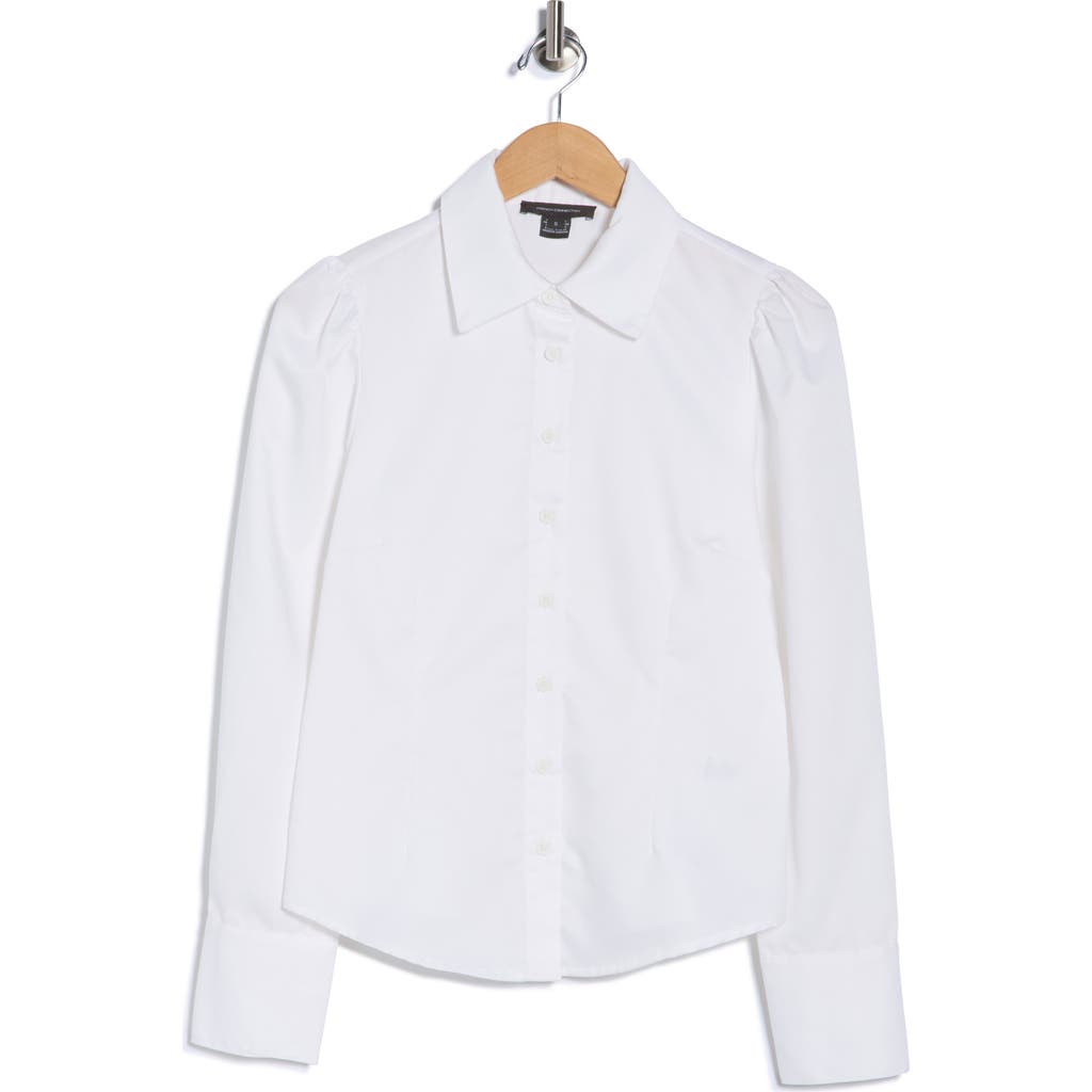 French Connection Gathered Seam Puff Sleeve Button-up Shirt In White