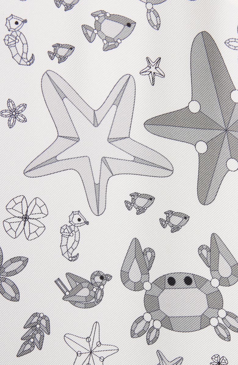 Thom Browne Nautical Crystal Print Sleeveless Pleated Silk Shirtdress, Alternate, color, White