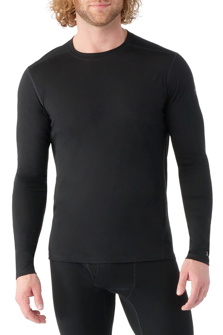 Classic All Season Merino Base Layer Long Sleeve Crewneck Top, Main, color, BLACK
