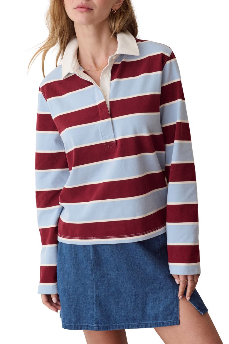 Miracle Jersey Stripe Rugby Polo, Main, color, SKY AND CABERNET
