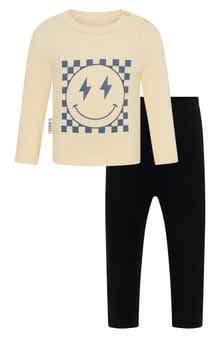 TINY by TINY TRIBE Smiling Check Graphic T-Shirt & Pants Set