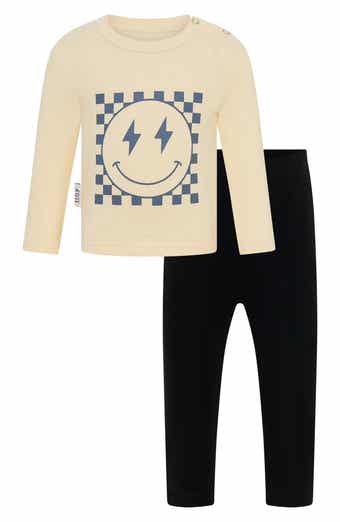 TINY by TINY TRIBE Smiling Check Graphic T-Shirt & Pants Set