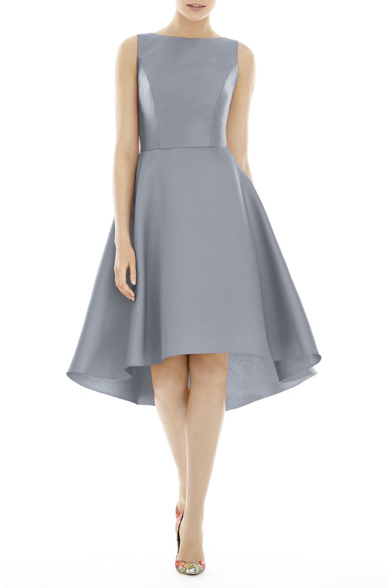 COCKTAIL LENGTH SLEEVELESS SAT, Main, color, PLATINUM