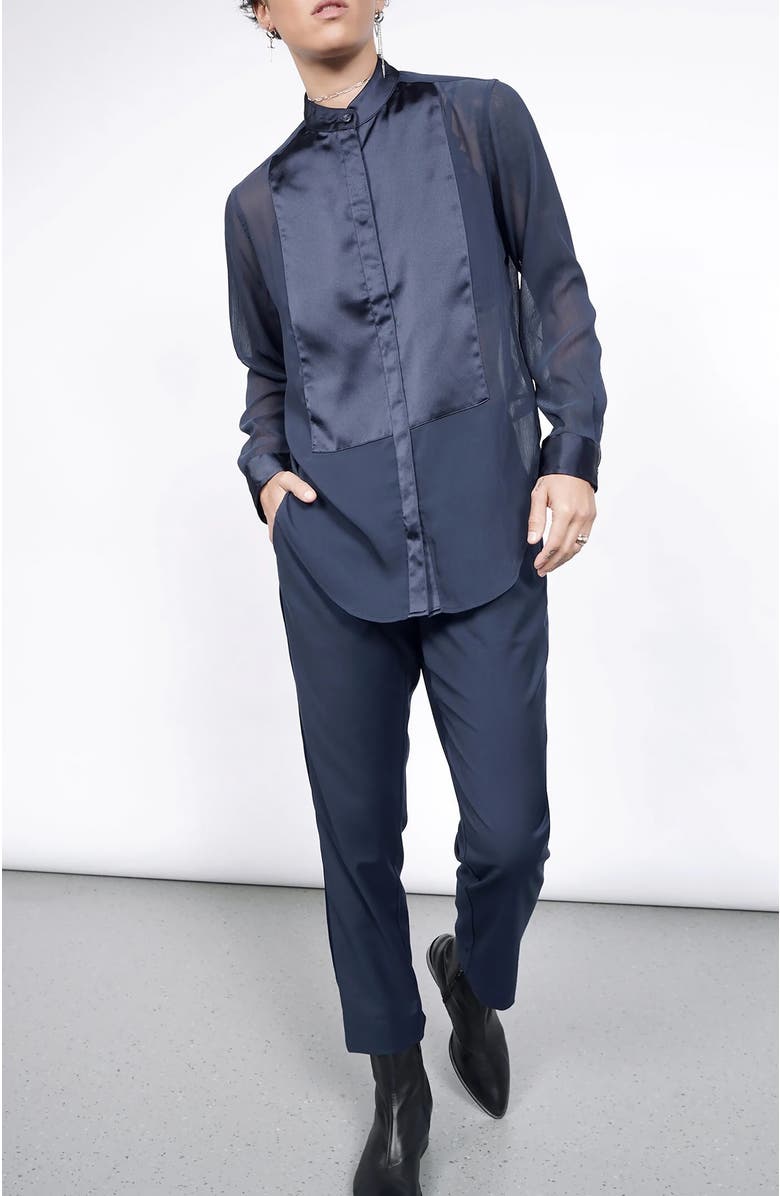 WILDFANG The Empower Sheer Long Sleeve Tuxedo Button Up, Main, color, 