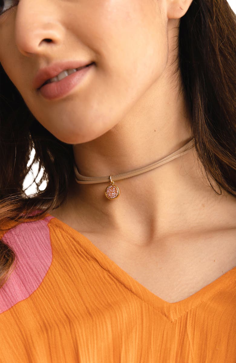 SAACHI Druzy Charm Leather Choker Necklace, Alternate, color, Taupe