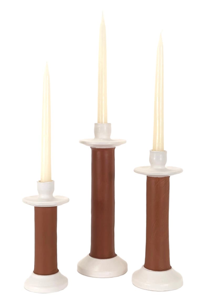 Leather Wrapped Candle Holder, Main, color, White