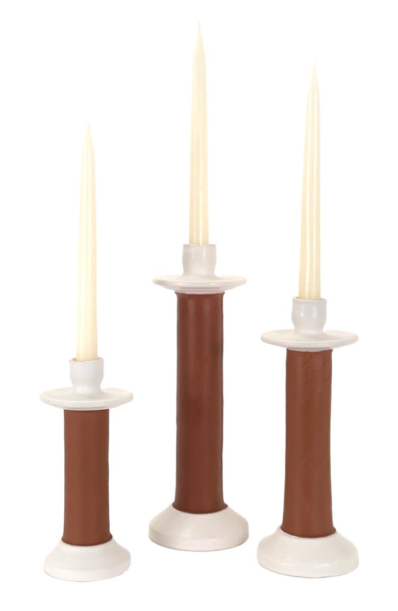 Alcantara Frederic Leather Wrapped Candle Holder, Main, color, White