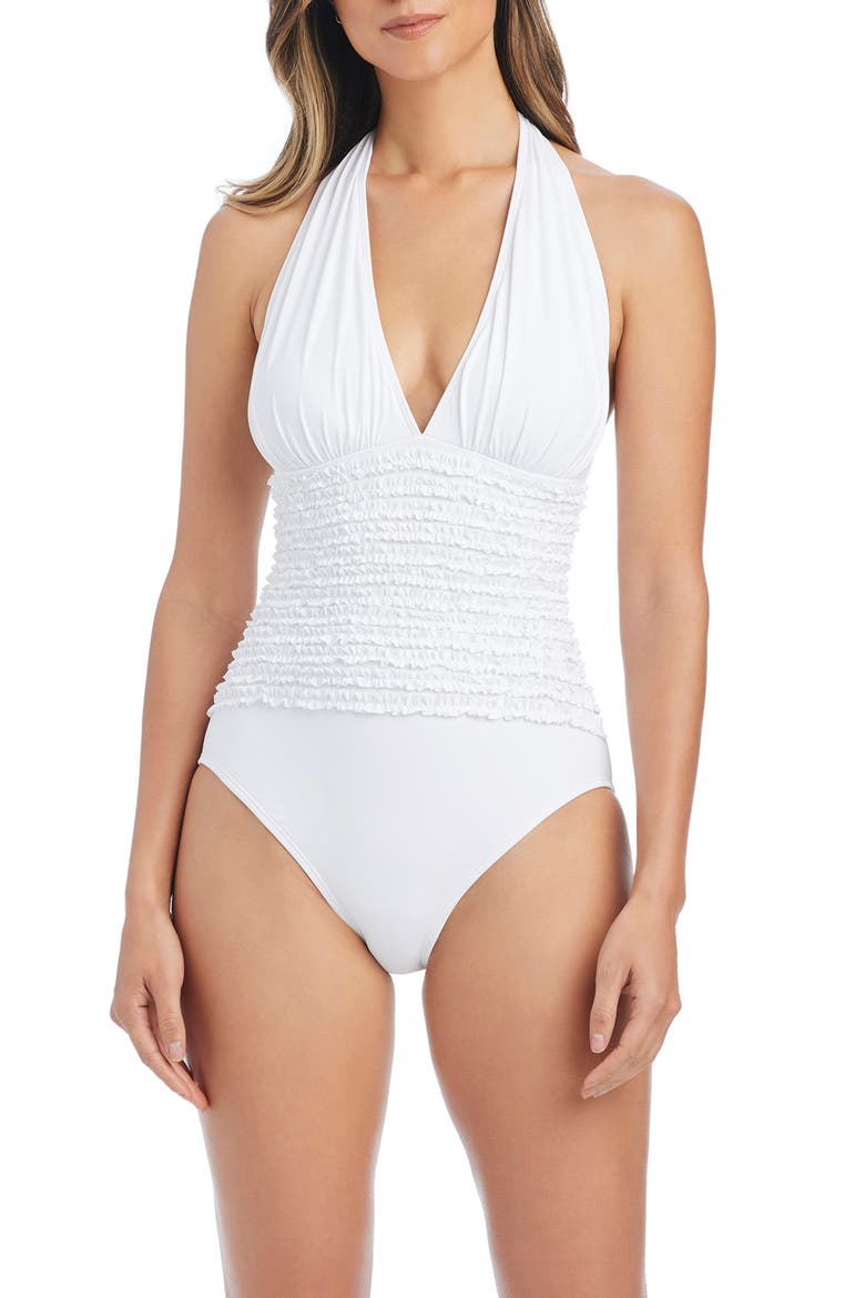 Ruffle Halter One-Piece Swimsuit, Main, color, WHITE