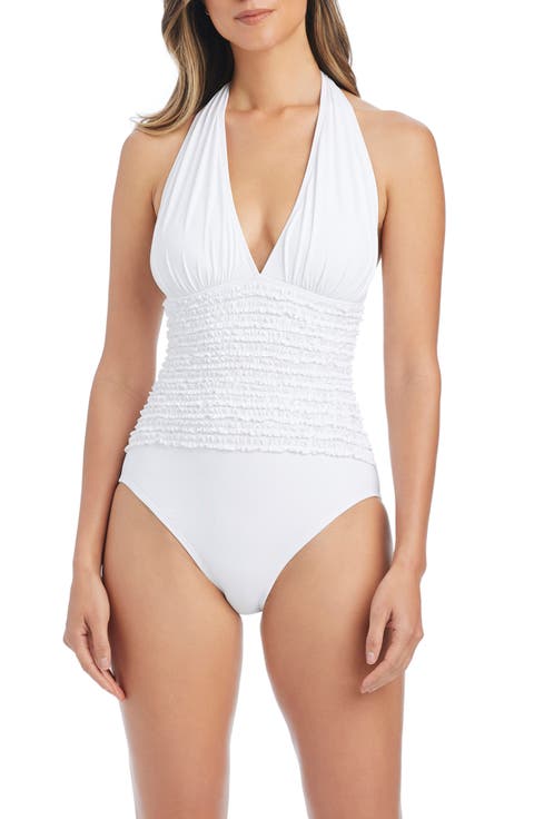 Ruffle Halter One-Piece Swimsuit