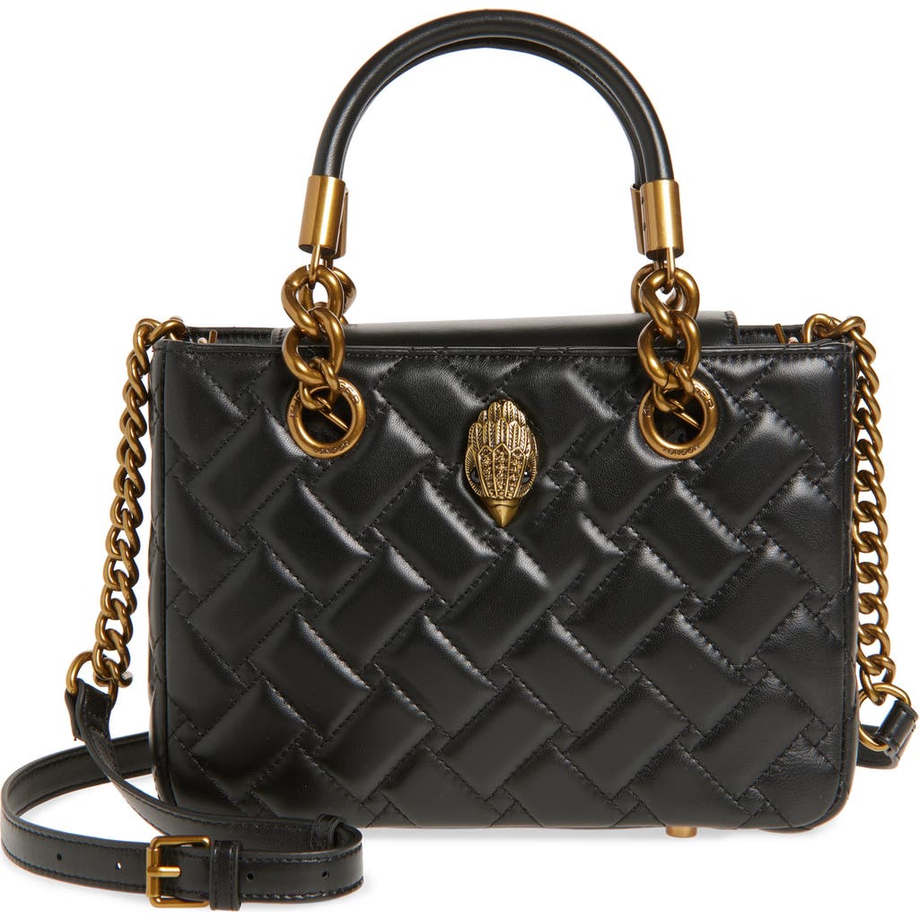 Kurt Geiger London Square Kensington Quilted Leather Top Handle Bag In Black