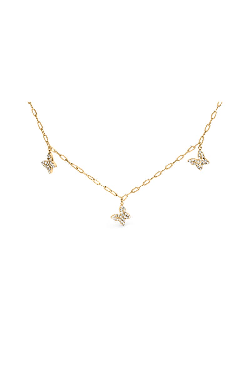 14KT Yellow Gold 1/2 Cttw Diamond Butterfly Station Paperclip Station Necklace, Main, color, Yellow