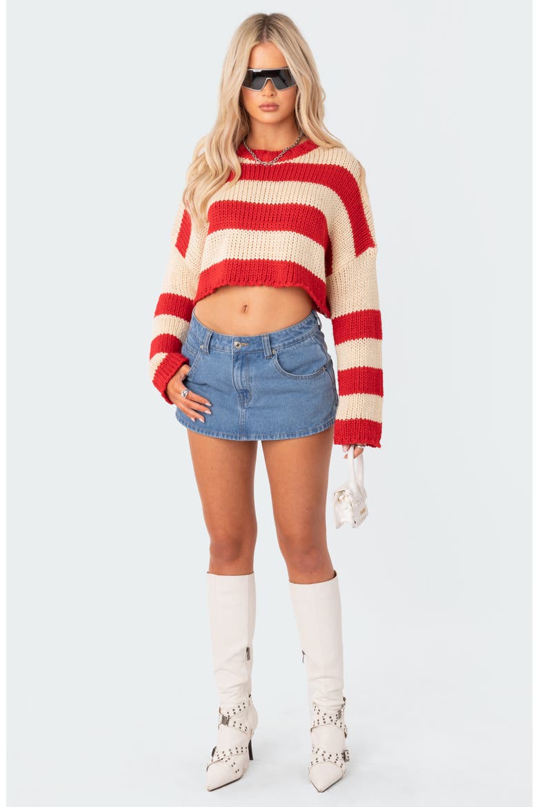 Ozzy Stripe Crop Sweater, Alternate, color, RED