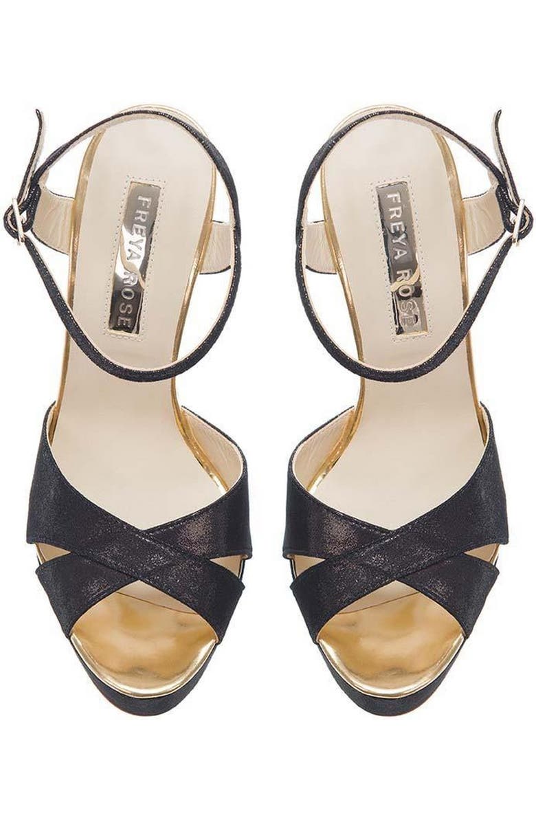 Freya Rose Cleopatra Noir Ankle Strap Pearl Heel Sandal, Alternate, color, Black