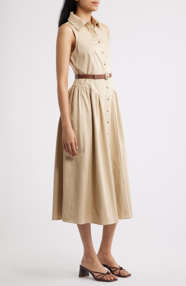 Anne Klein Sleeveless Midi Shirtdress, Alternate, color, Safari