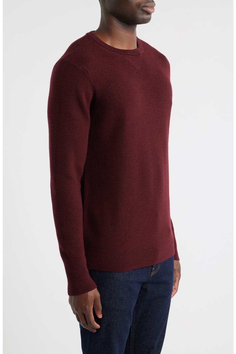 Merino Ribbed Crewneck Sweater, Alternate, color, BURGUNDY
