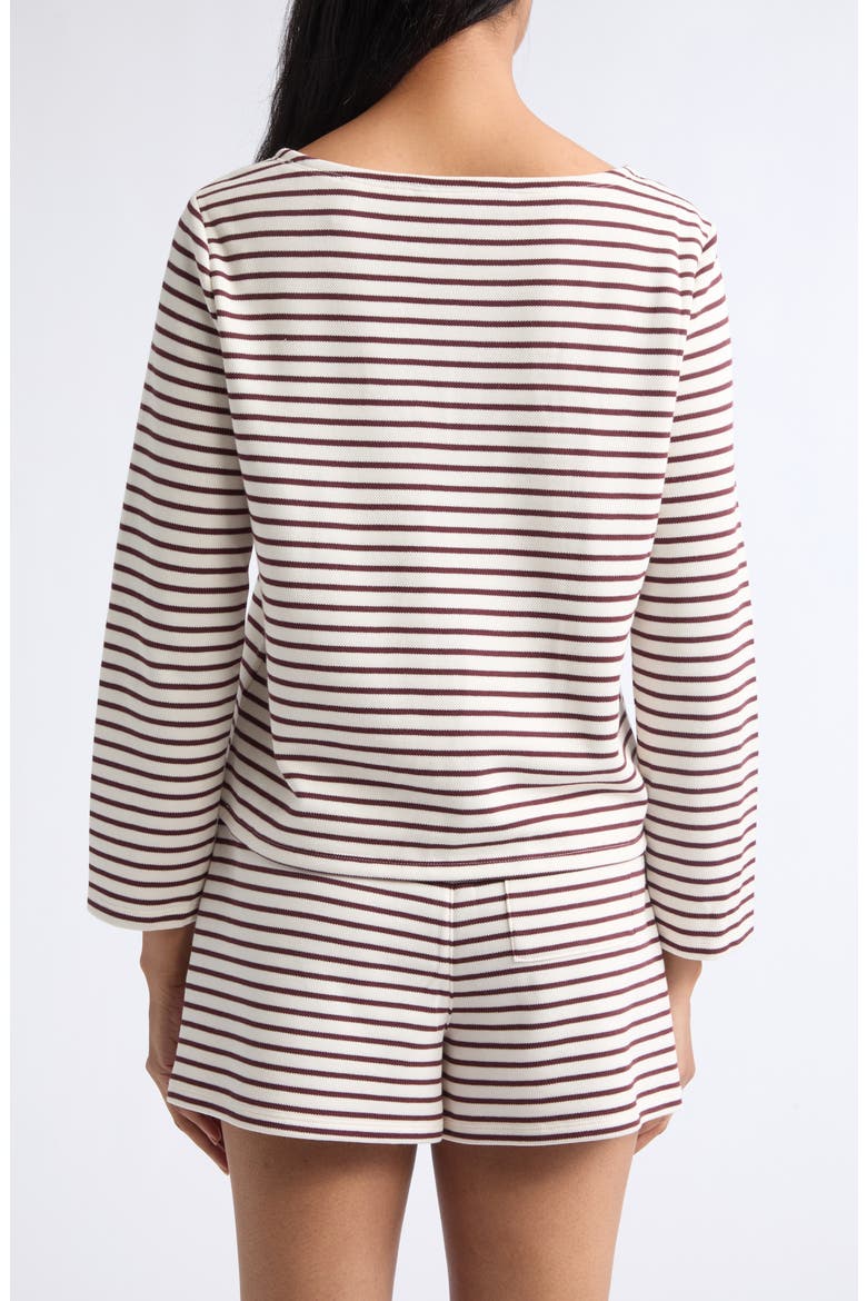 Hovey Stripe Stretch Cotton Boat Neck Top, Alternate, color, DOVE RAISIN