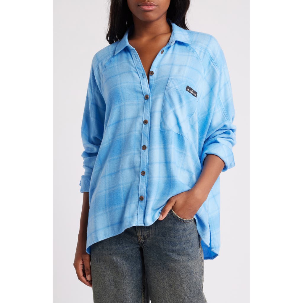 Bdg Urban Outfitters Brendan Plaid High-low Hem Button-up Shirt In Tonal Blue
