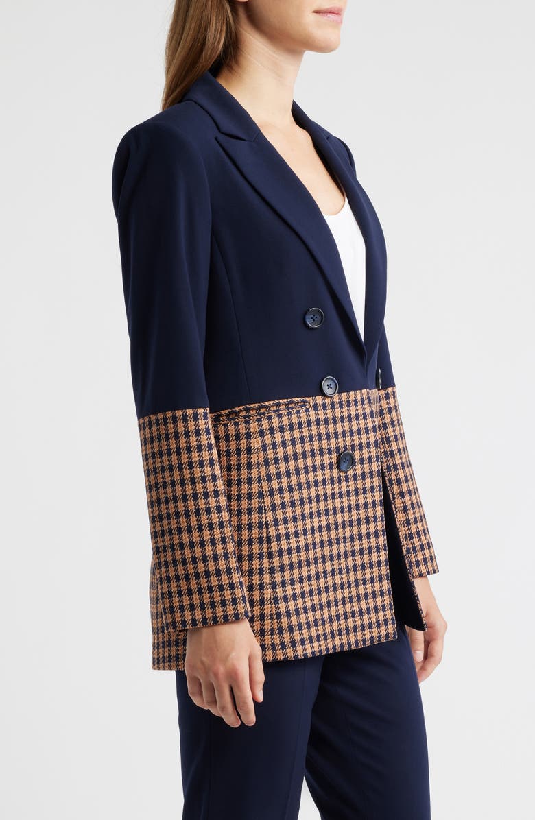 Tahari ASL Check Denim Double Breasted Jacket, Alternate, color, New Navy Ginger