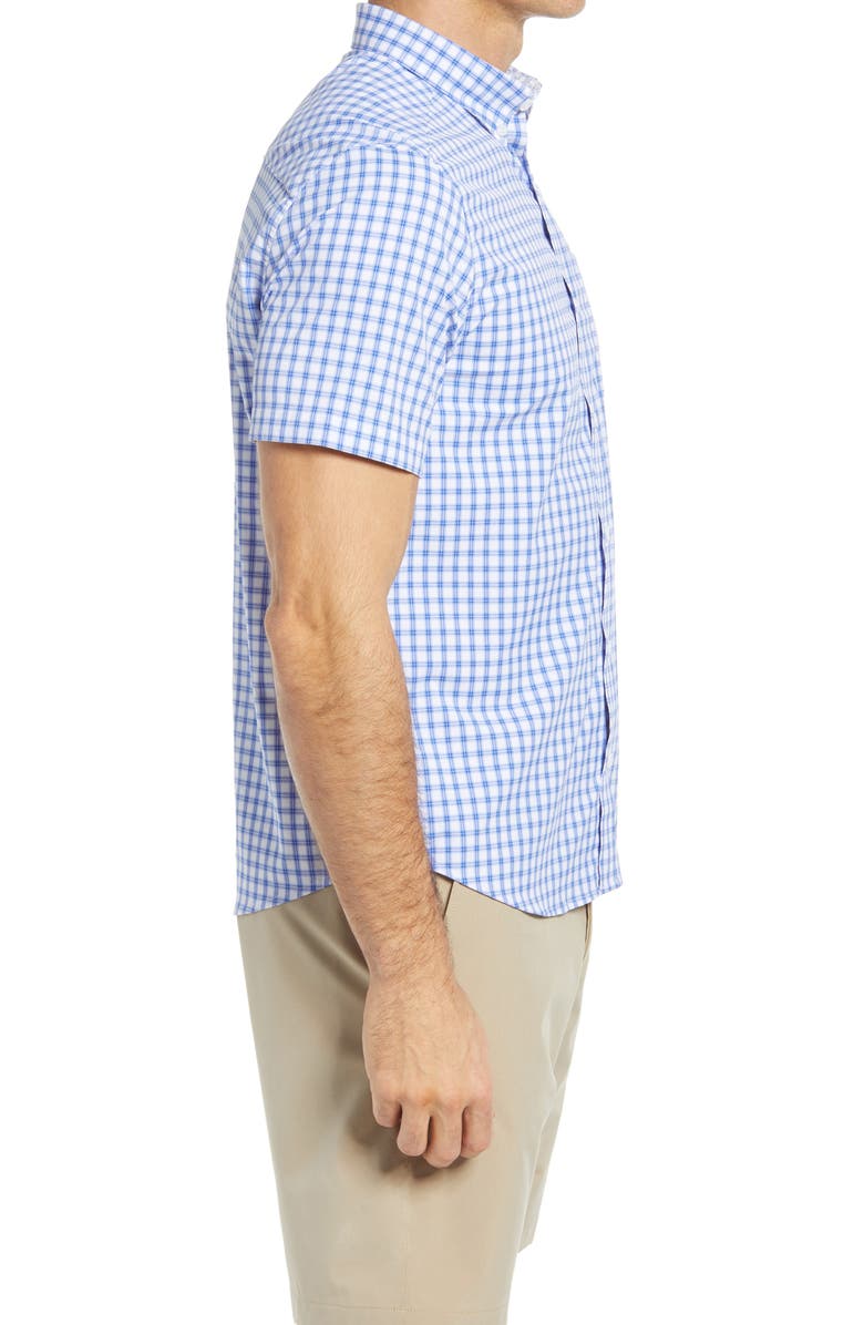 Johnston & Murphy XC4 Windowpane Stretch Short Sleeve Button-Down Shirt, Alternate, color, 