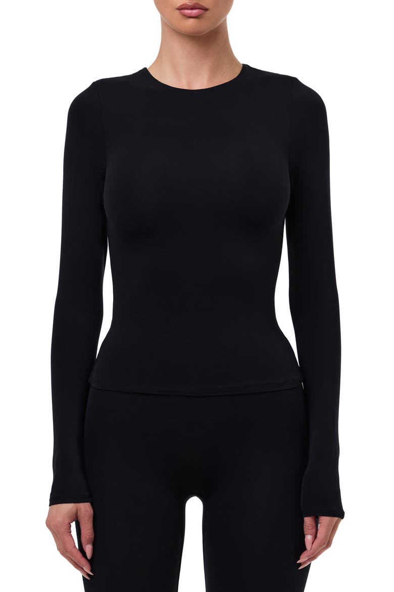 Long Sleeve Crewneck Top, Main, color, BLACK