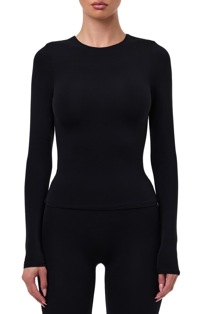 Naked Wardrobe Long Sleeve Crewneck Top, Main, color, Black