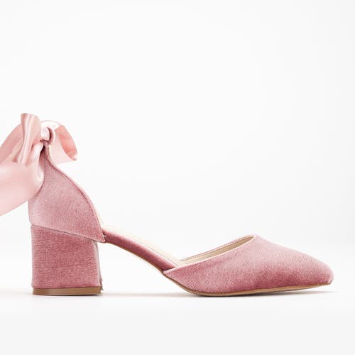 Forever & Always Shoes Women's Pink / Purple Marcelle - Rose Velvet Low Heels With Ribbon In Rose Velvet