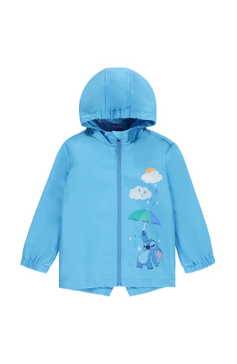 Disney Lilo & Stitch Girls' Hooded Zip-Up Rain Jacket, Main, color, Stitch Cloud Blue